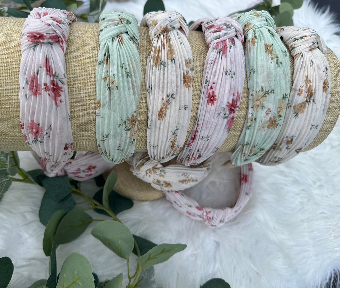 Pleated floral knot headband