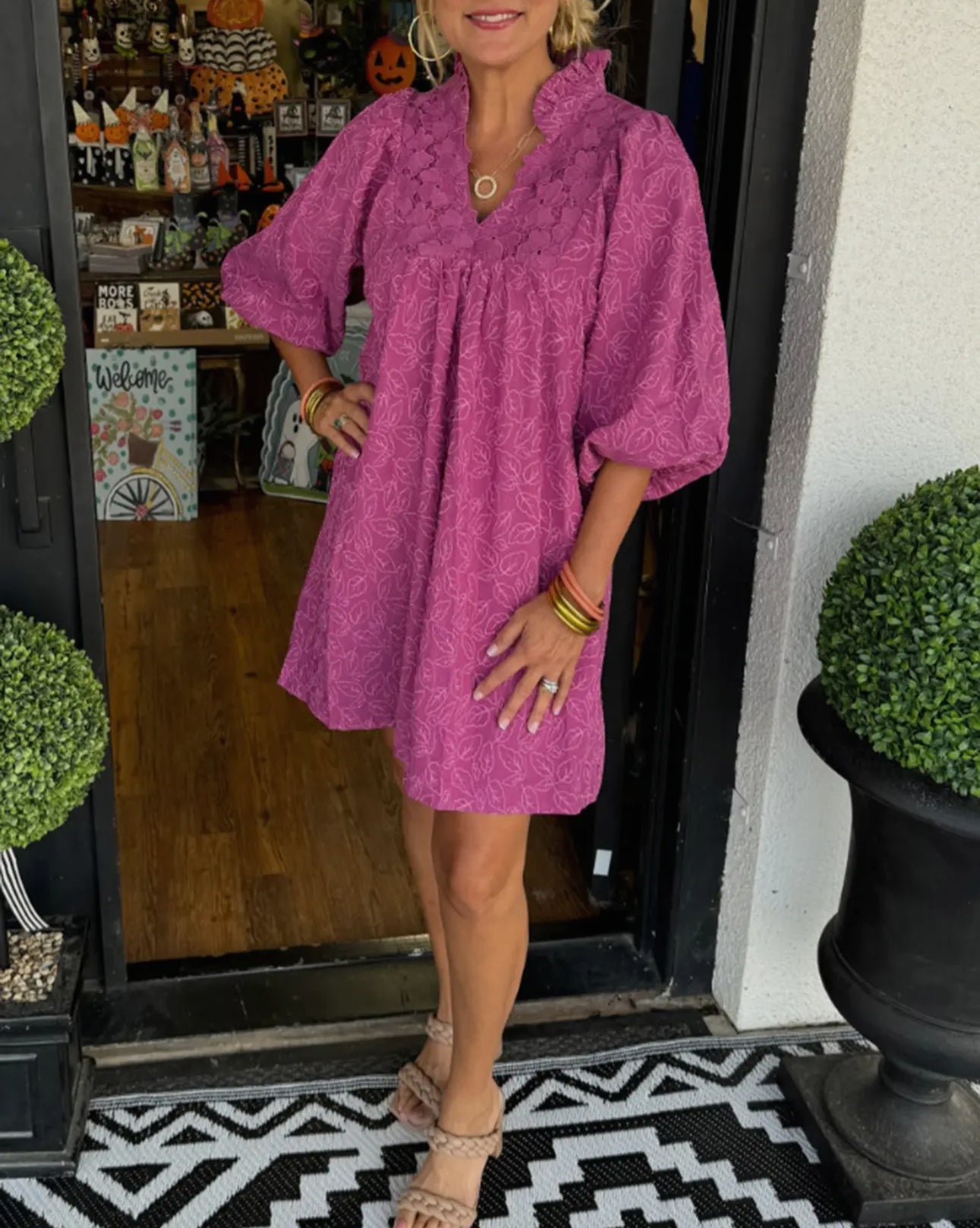 Pink Vneck 3/4 sleeve dress