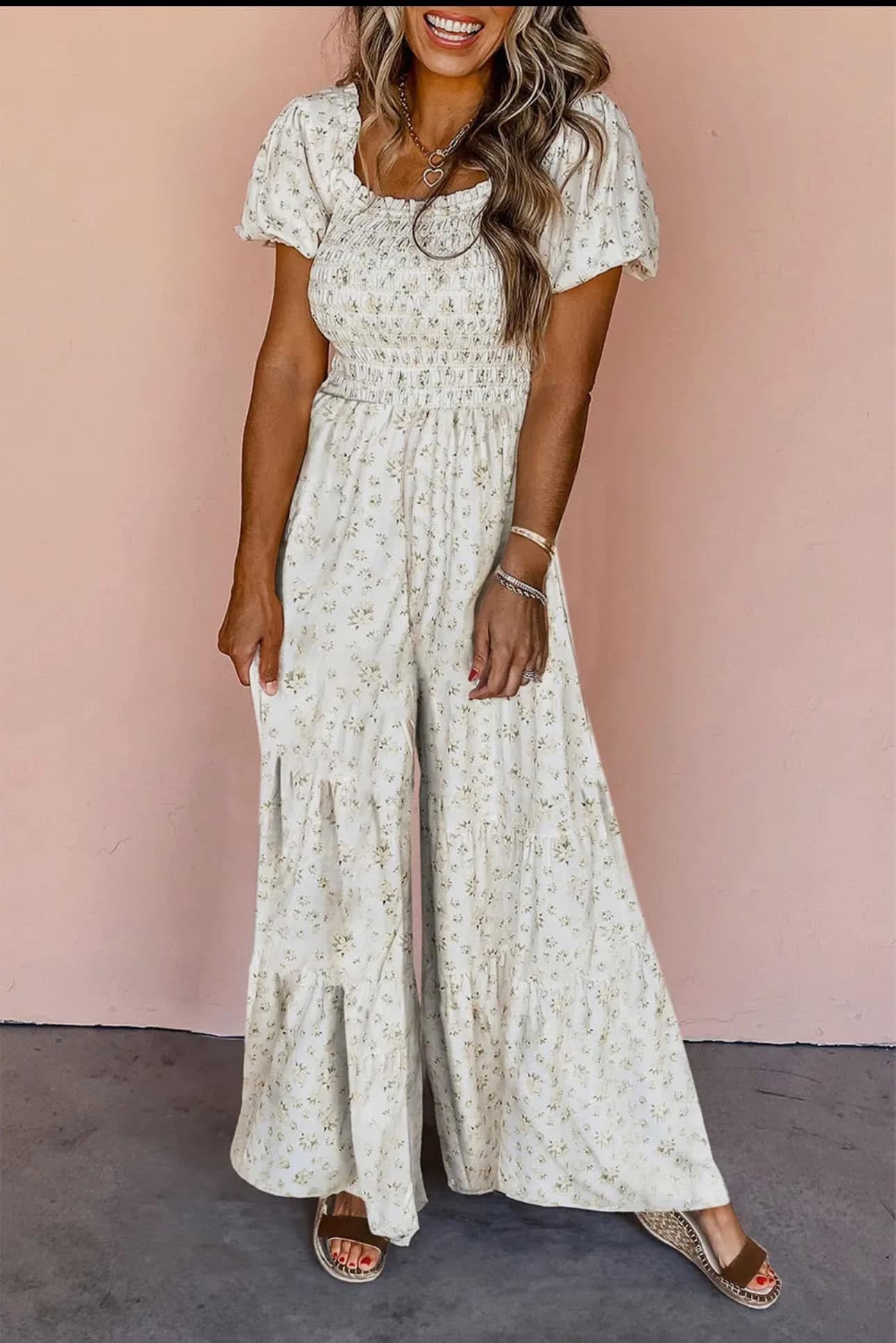 White bell bottom romper