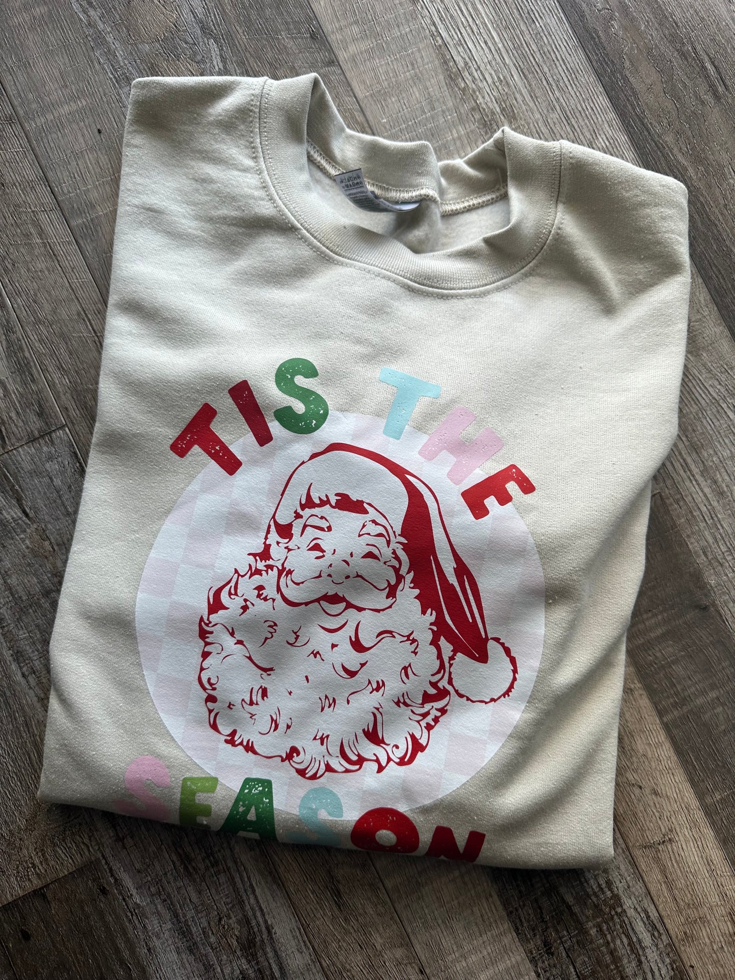 Santa face DTF print sand sweatshirt