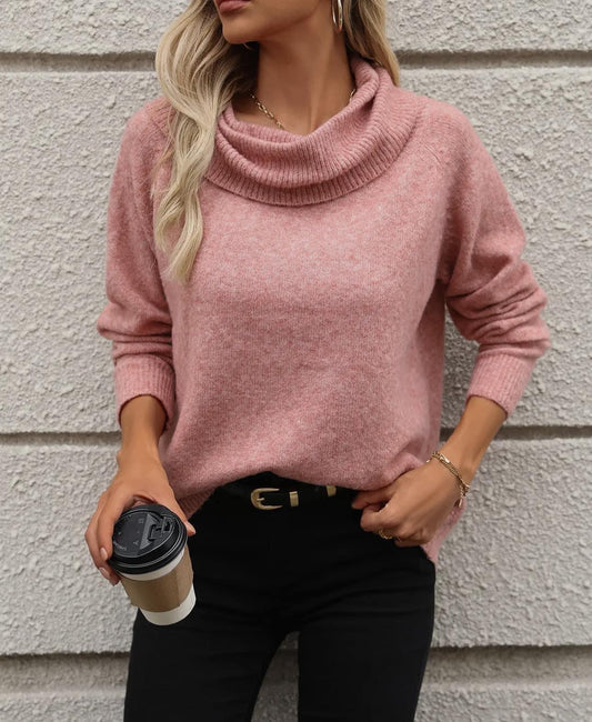 Pink loose turtleneck sweater