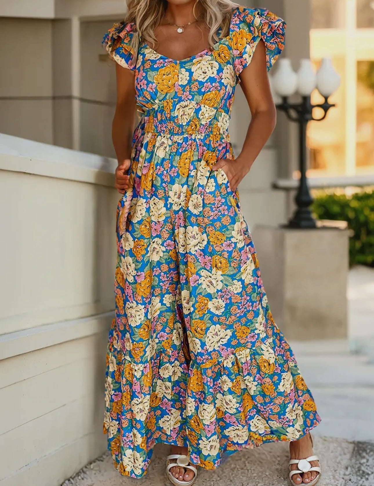 Blue floral romper