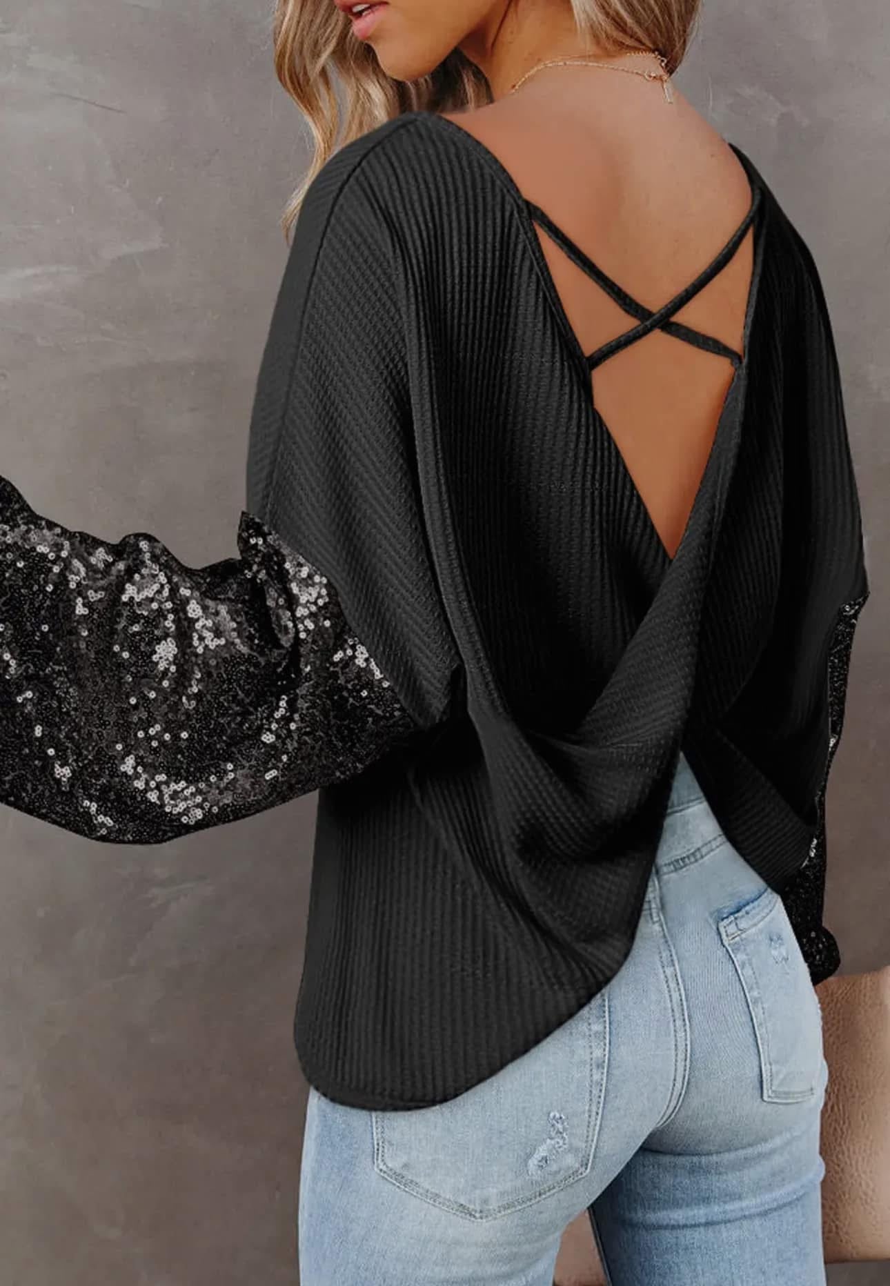 Black sequin sleeve blouse