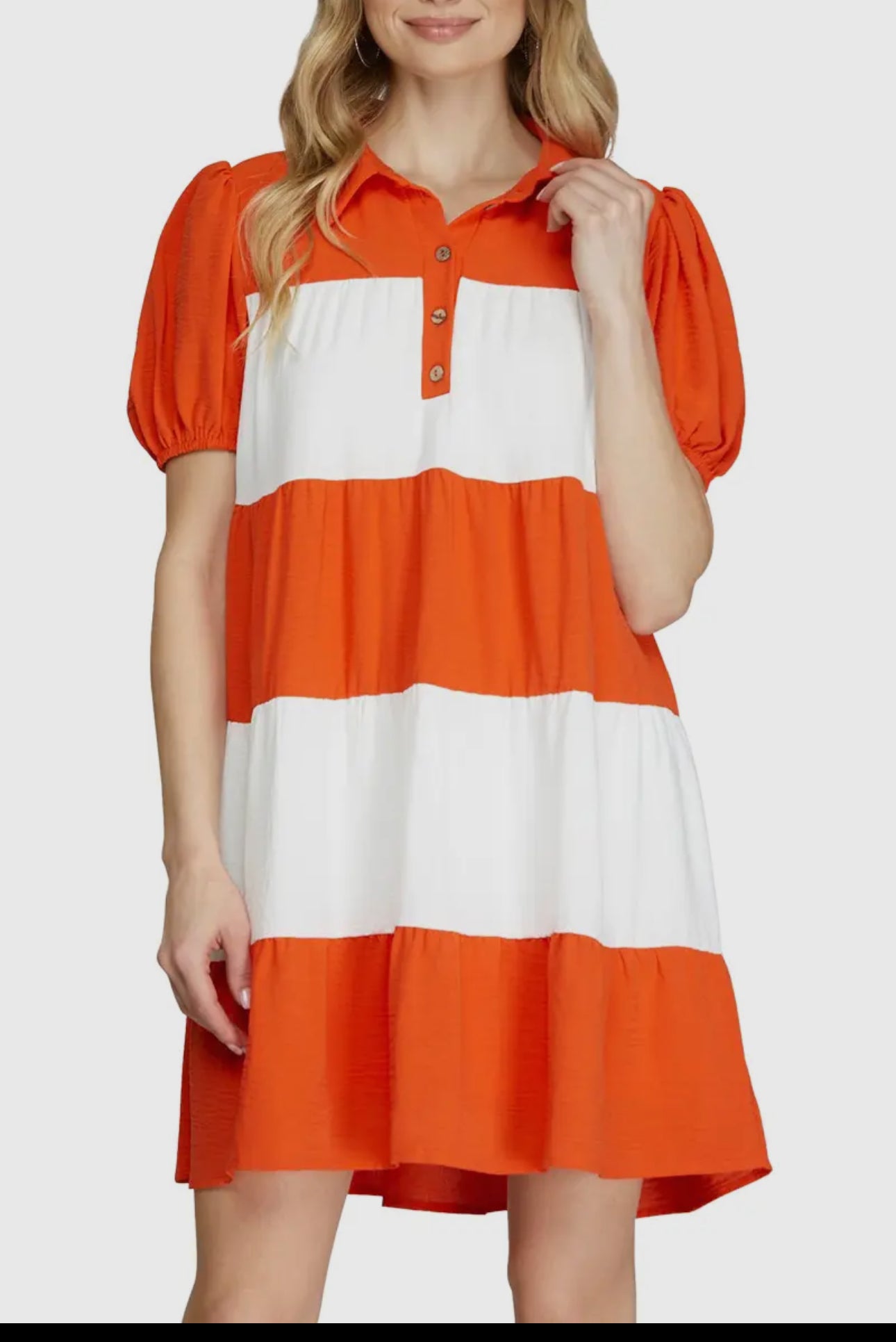 Orange and white striped collared dress