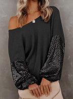 Black sequin sleeve blouse