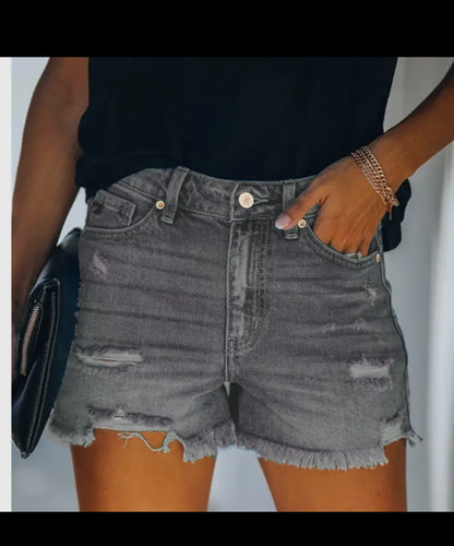 Women’s high rise ripped stretcher denim shorts