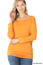 Boat Neck Dolman 3/4 sleeve with side ruched top