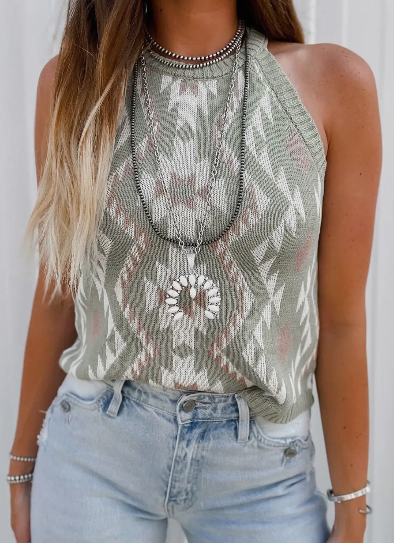 Western Aztec pattern knit sweater tank