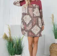 Paisley floral patch crepe contrast tunic dress