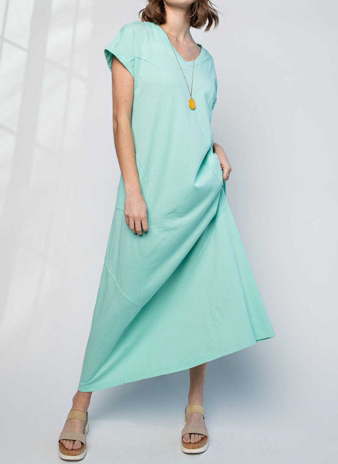 Washed cotton maxi dress mint