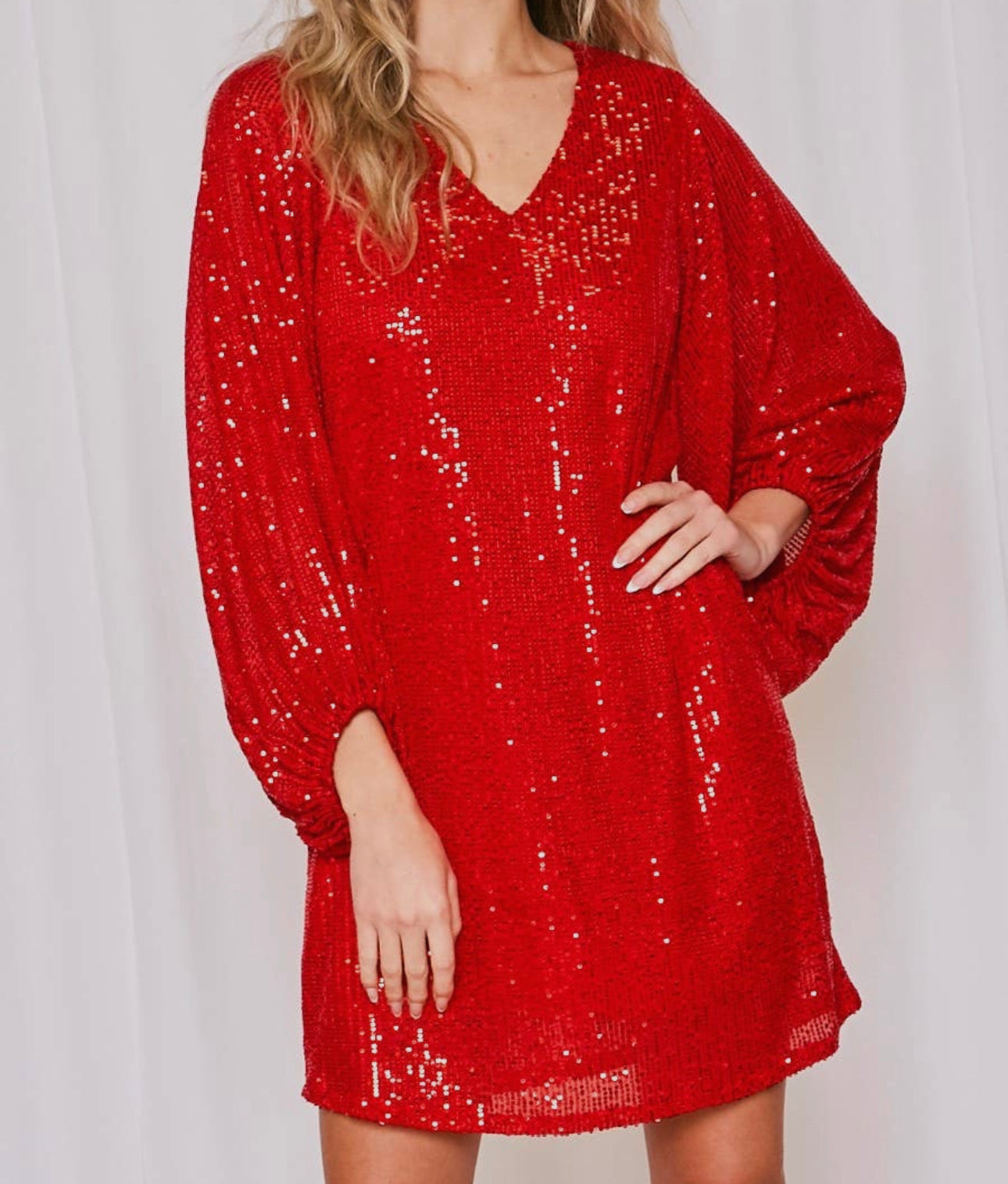 V-neck balloon sleeve sequin dress