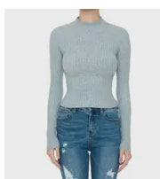 Ribbed mock neck long sleeve sweater top