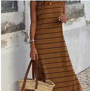 Striped print open back sleeveless maxi