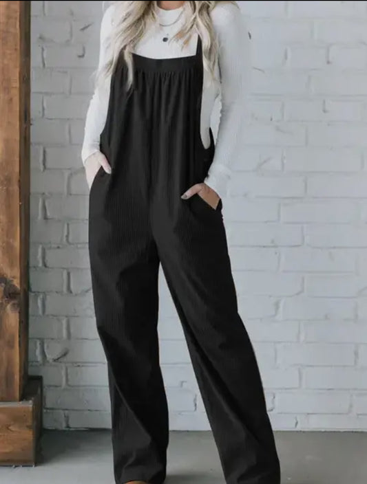 Black corduroy overalls