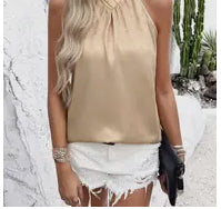 Sleeveless halter twisted top khaki