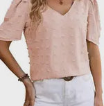 Vneck ruffle sleeve shirt light pink