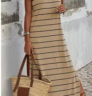 Striped print open back sleeveless maxi