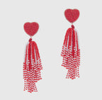 Beaded tassel heart earrings