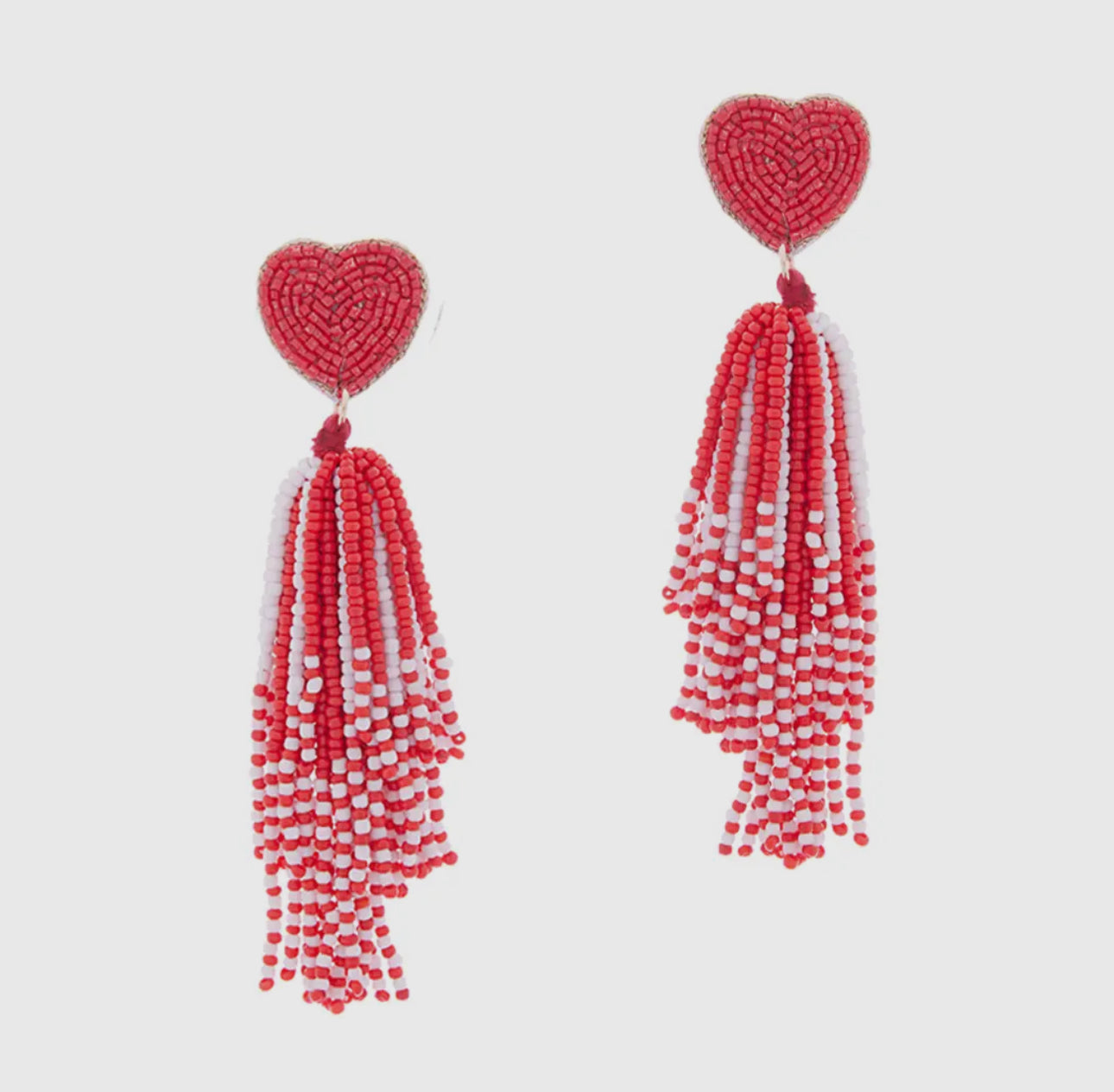 Beaded tassel heart earrings