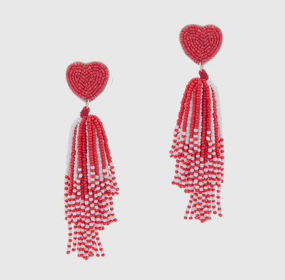 Beaded tassel heart earrings