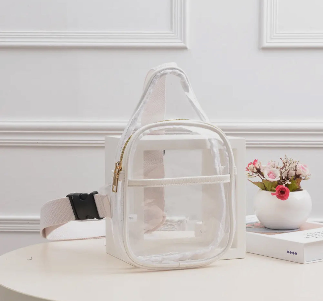 White clear sling bag