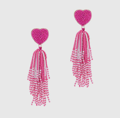 Beaded tassel heart earrings