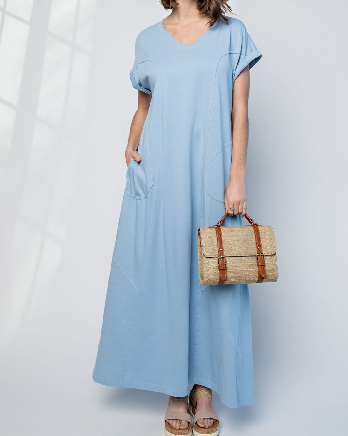 Washed cotton maxi dress blue