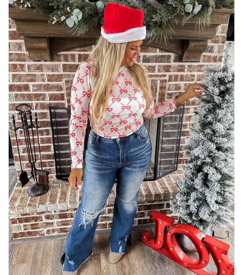 Red ribbon sheer top