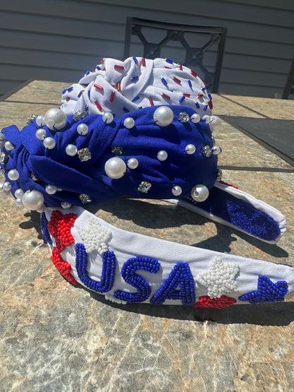 Patriotic beaded jeweled headband