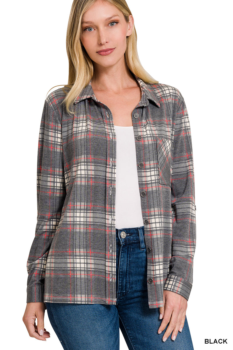 Plaid Roll Up Long Sleeve Flannel